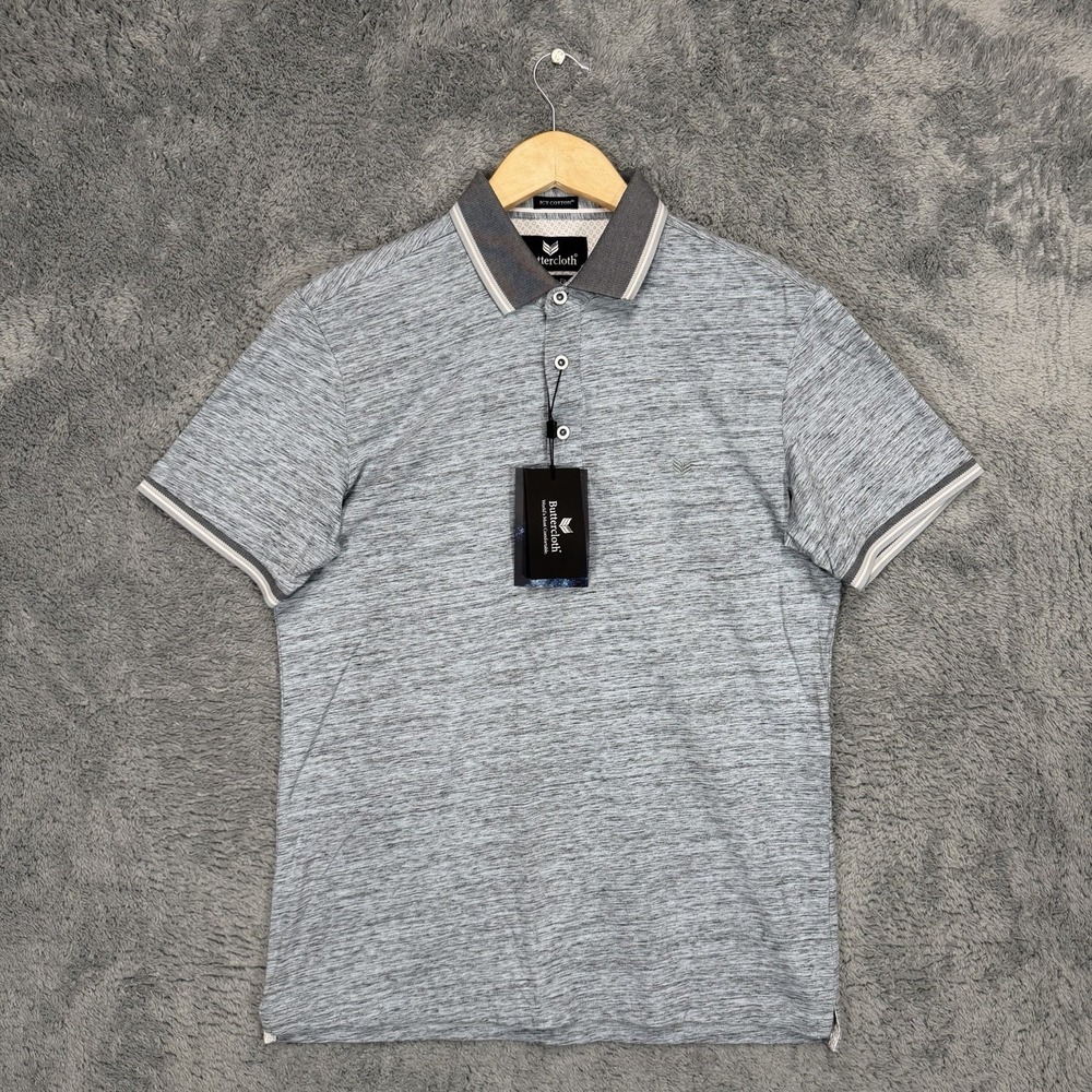 Buttercloth Icy Cotton Shirt Mens M Slim Fit Heather Blue‎ Ringer Stretch